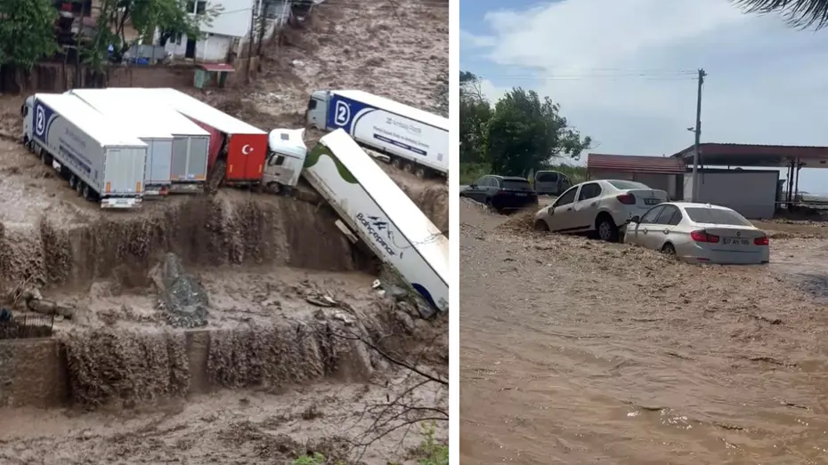 Meteoroloji uyarmıştı. TIR’lar böyle sürüklendi